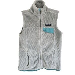 PATAGONIA Re-Tool Fleece Full Zip Vest in Gray w/ Teal Trim Size Small